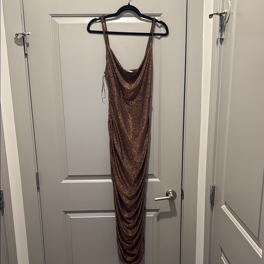 Showpo Brown Sparkly Cowl Neck Dress NWT size 4